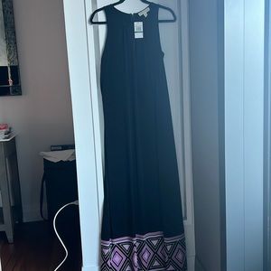 Maxi dress with belt ( can be worn without ) with beautiful pattern at hem